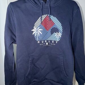 Hurley Navy Pullover Hoodie with Multicolor Geometric Palm Graphic